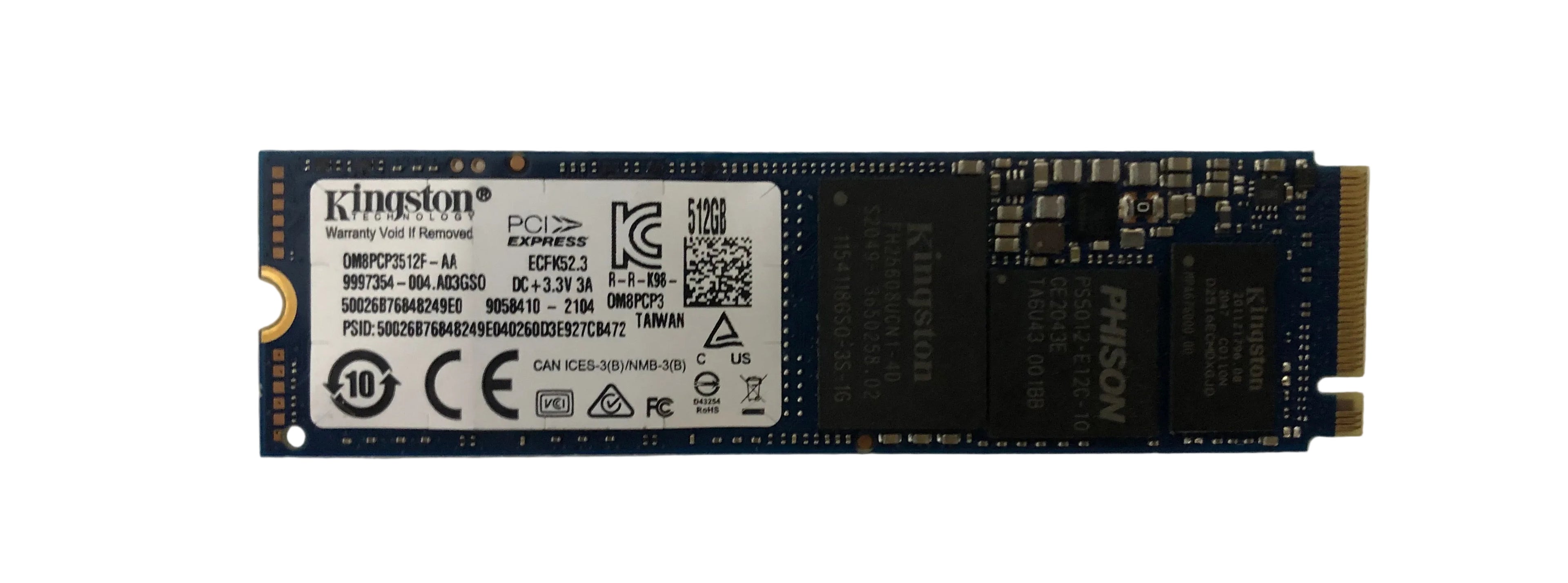 Used / Refurbished Kingston 512GB M.2 2280 PCIe NVMe SSD Drive